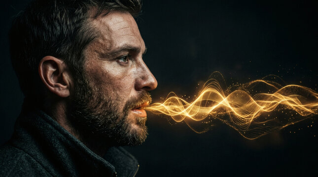 Man Blowing Fire From Mouth Closeup.