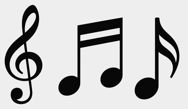 Musical notes silhouette set with treble clef sixteenth note and eighth note elements for audio melody song design vector illustration
