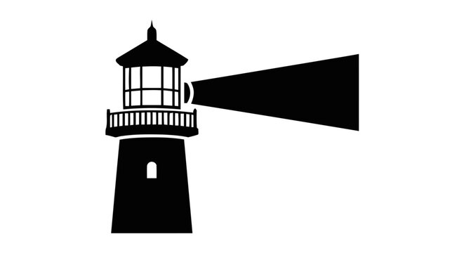 Vector illustration of lighthouse icon with light beam on a transparent background
