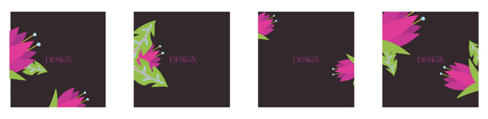 vector pre-made cards or posters in modern abstract style with nature motifs, flowers,leaves Editable vector design, frame for social media post and story, card, cover, wedding invitation © esha