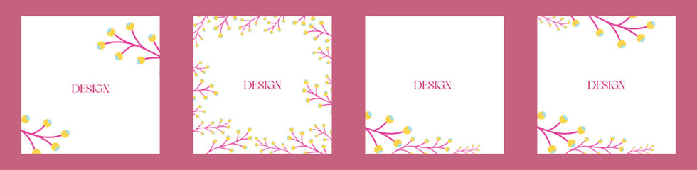 vector pre-made cards or posters in modern abstract style with nature motifs, flowers,leaves Editable vector design, frame for social media post and story, card, cover, wedding invitation © esha