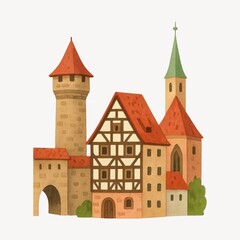 Fototapeta premium Charming medieval town illustration
