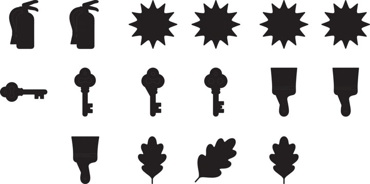 Black silhouette set of miscellaneous objects and everyday items isolated on white background.