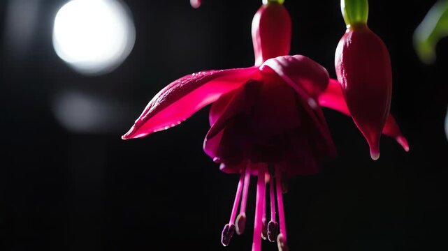 Vibrant fuchsia flower blooming in a dark macro scene