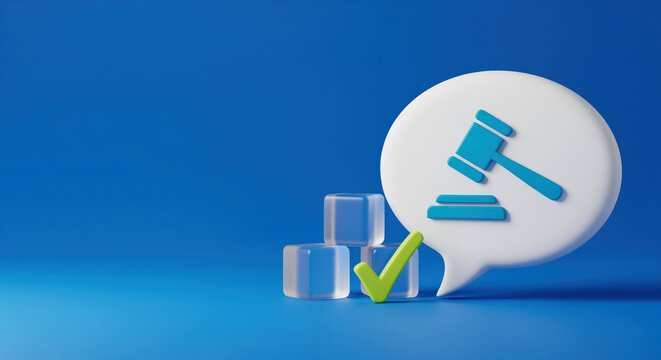 Resolving contractual dispute via online arbitration service and verified legal consultation using digital court gavel speech bubble icon for internet regulation compliance check
