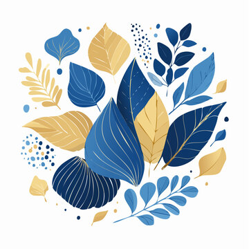 Abstract Blue and Gold Leaves Arrangement