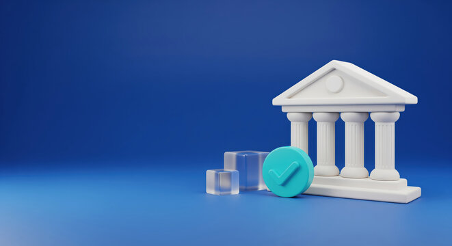 Secure commercial banking loan approval and guaranteed financial transaction processing with compliance check mark icon for corporate account opening or government microfinance funding