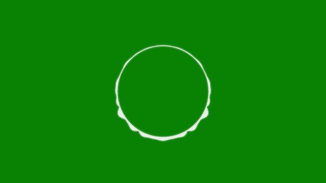 Sound frequency pulse wave overlay on green screen, circular audio visualizer animation, high quality chroma key motion graphic for video post production.