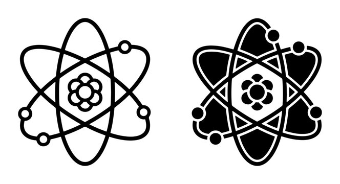 Atomic Structure Icons, Science Symbol Vector Art, Nucleus and Orbiting Electrons Graphics, Chemistry and Physics Concepts