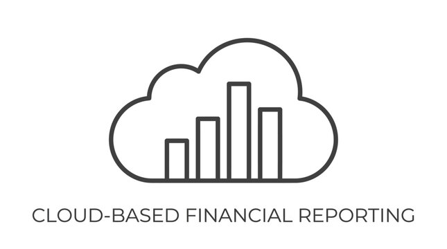 A minimalist line art icon representing cloud based financial reporting services.