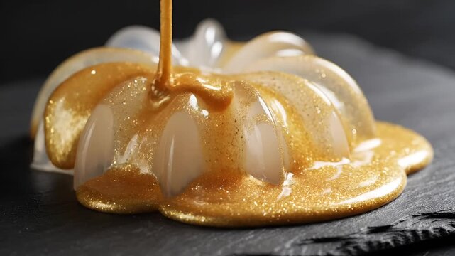 Golden Glaze Drizzles Over Delicate Jelly Dessert.