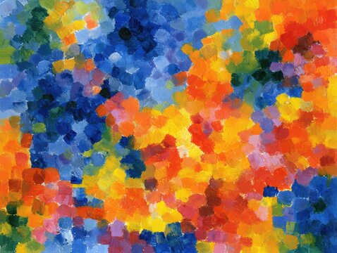 Abstract painting with vibrant pointillist brushstrokes, multi-colored mosaic patterns, energetic artistic expression