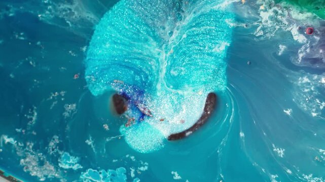 Microscopic Deep Blue Ink Turbulence and Splatters