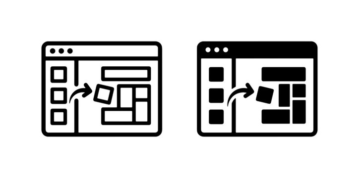 Web Design Layout Icons, Website Wireframe Elements, UI UX Design Process, Responsive Grid System, Digital Interface Building Blocks