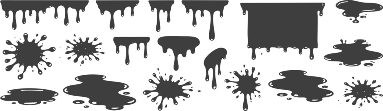Graffiti paint drip and grunge stencil collection with urban street art elements, colorful spray textures and edgy decorative design set