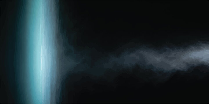 Abstract blue light beam and smoke against black background with light effect glow effect. abstract background illumination ethereal gradient atmosphere vertical technology contrast.