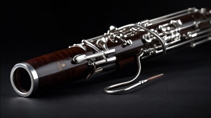 Obraz premium bassoon. A dark wood bassoon with silver keys, showcasing its elegant curves in a close-up view. tutorial guides, club newsletters, designed for sports & leisure club marketing.