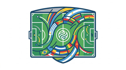 Abstract Soccer Field with International Flags and Swirls. © Refa