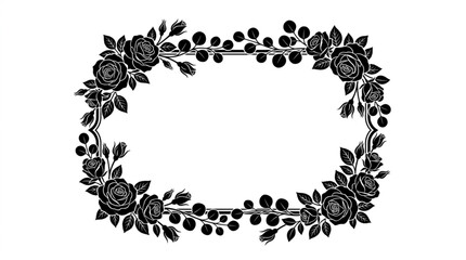 Fototapeta premium Black floral oval frame with roses and berries.