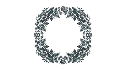 Circular floral wreath with roses and leaves. © Refa