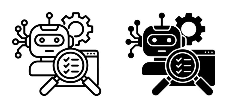 AI Robot Automation, Machine Learning Analysis, Data Science Research, Technology Icons, Vector Set