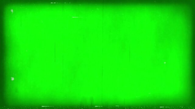 Film frame border with a distressed aesthetic and green screen center provides a classic cinematic overlay for creative video production, montage editing, and high-quality digital post-processing.