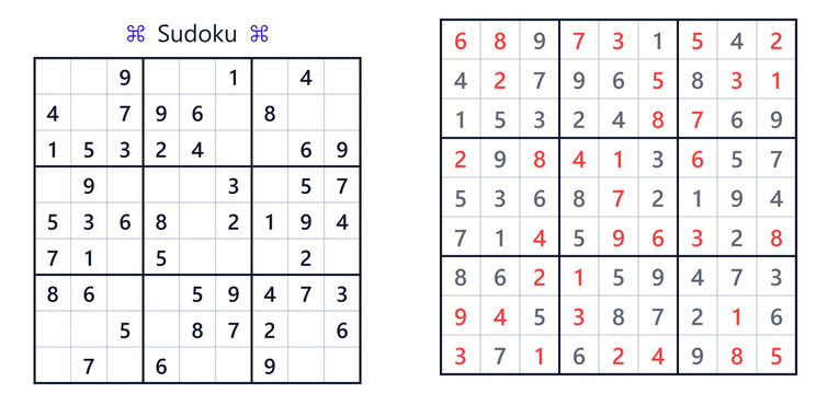 Sudoku puzzle grid with completed and incomplete sections displayed  