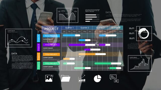 Business Professionals Collaborating on Project Management Chart with Data Visualization in Modern Office Setting Gluon.
