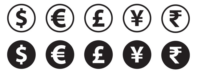 currency symbols icon collection
