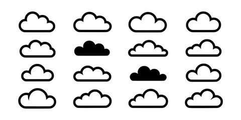 Obraz premium Clouds set with various black and white weather icons featuring cloudy, meteorology, atmospheric with illustration and graphic design elements for