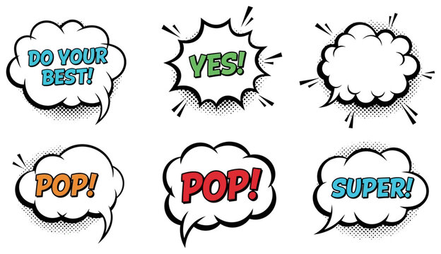 Comic style speech bubbles with motivational text