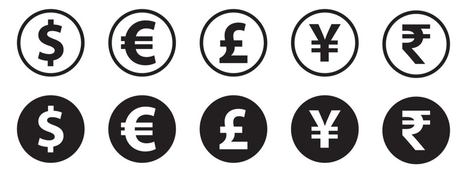 currency symbols icon collection