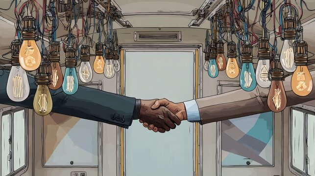 Global warming Innovative Business Partnership Concept with Handshake and Light Bulb Overhead Conceptual global warming thermometer heat