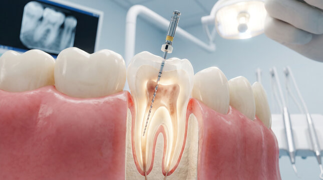 Dental root canal treatment with endodontic file