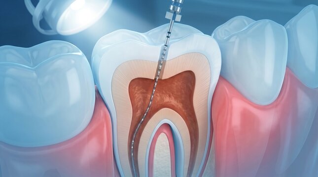 Root canal treatment illustration dental procedure with endodontic file