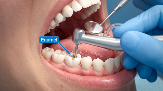 Dental examination with air abrasion tool and cavity identification