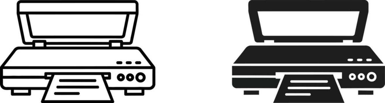 Flatbed scanner device with paper output in clean outline and solid glyph forms