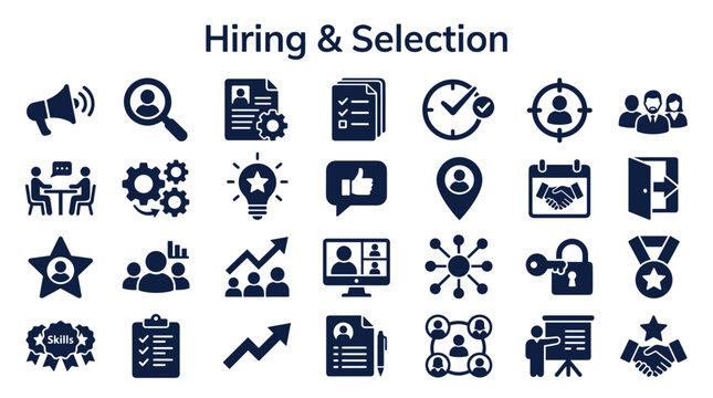Hiring and Selection Process Icons Representing Recruitment Job Search Human Resources and Career Development Concepts