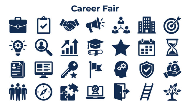 Career Fair Icons Representing Business Growth Opportunities Job Search and Professional Development Concepts