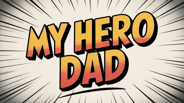 A colorful comic book style illustration of a father's day message for a hero dad