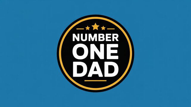 A black and gold badge with the text Number One Dad on a blue background