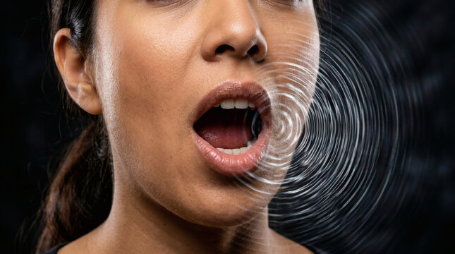 Woman screaming with sound waves.