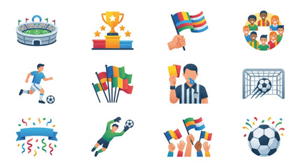 Fototapeta premium Collection of soccer sport icons and symbols.