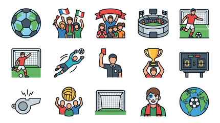 Fototapeta premium Collection of soccer sport icons and symbols.