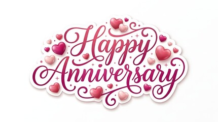 Fototapeta premium Happy anniversary calligraphy with hearts romantic celebration design
