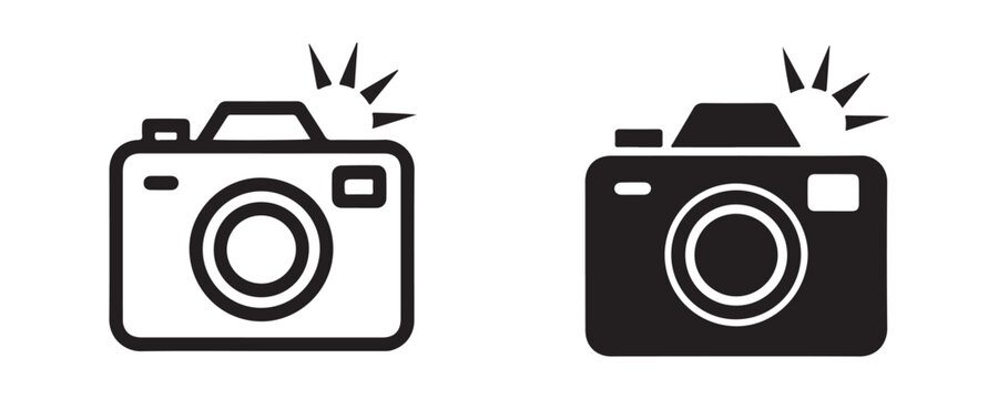 Two camera icons set vector illustration outline and filled on transparent background.