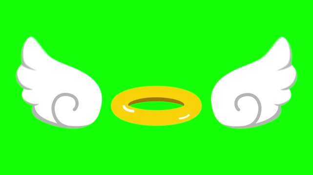 Halo icon with angel wings sits centered on a bright green background representing a divine or celestial concept which is useful for religious themes, fantasy designs, and digital illustrations.