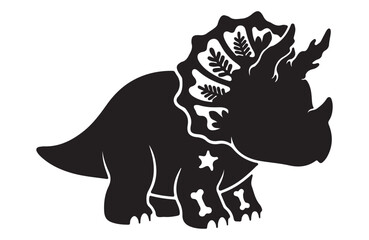 Triceratops Dinosaur Silhouette Vector with Botanical Elements © Madaheen