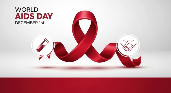 World aids day awareness banner with red ribbon isolated on white background