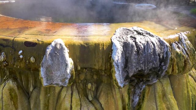 Salt deposits (dripstone, speleothem) in an old abandoned mineral thermal spring